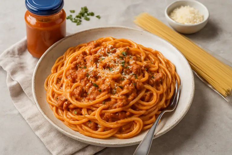 Romige spaghetti met AH-ingrediënten die je in een handomdraai op tafel zet