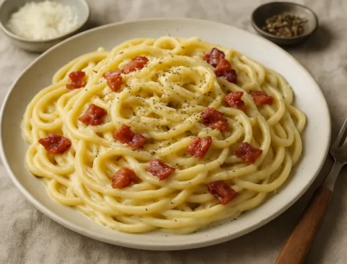 Romige pasta op z'n carbonara, maar dan zonder ei
